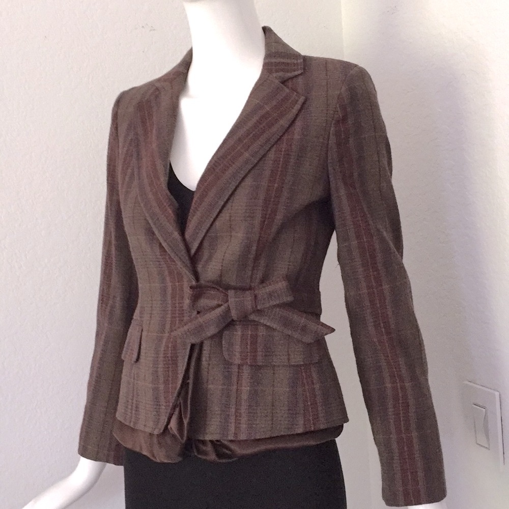 Bcbg Maxazria plaid self belt blazer